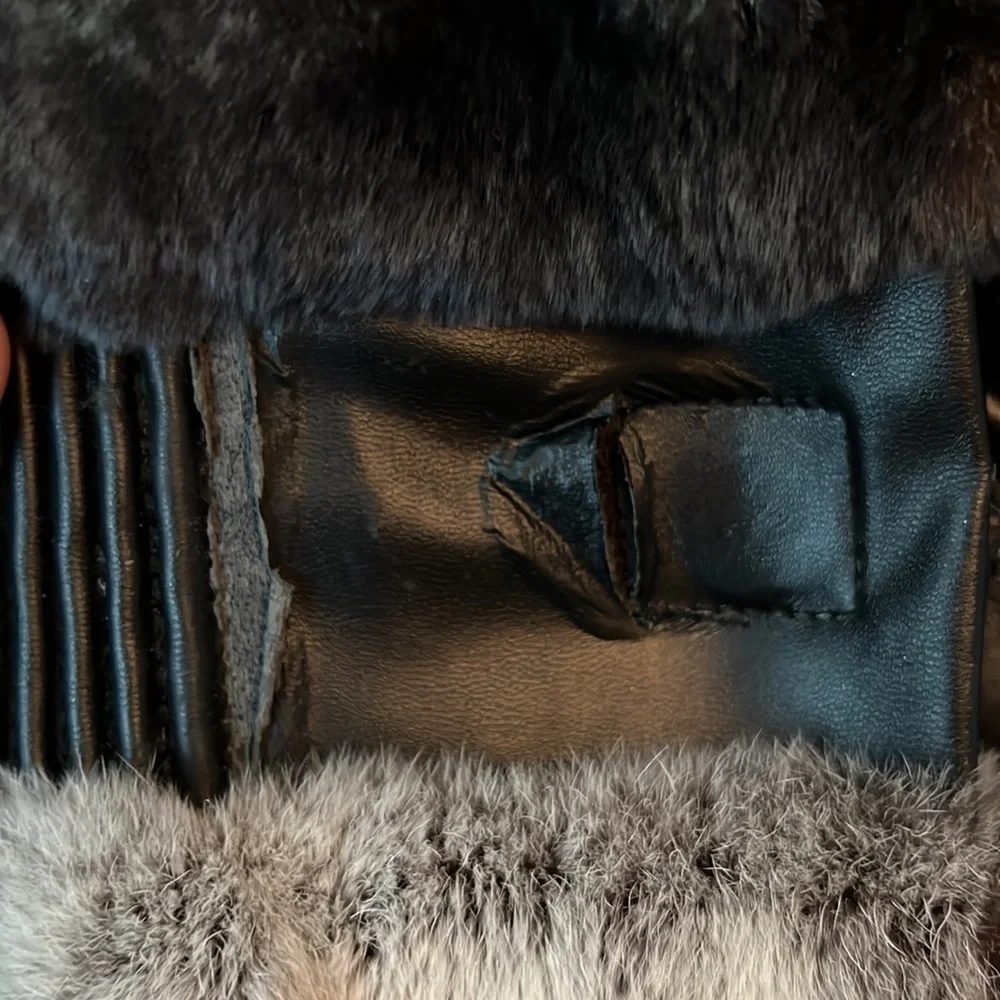 NWT Rex chinchilla coat with a hood )faux leather waist and sleeves) - Picture 4 of 8